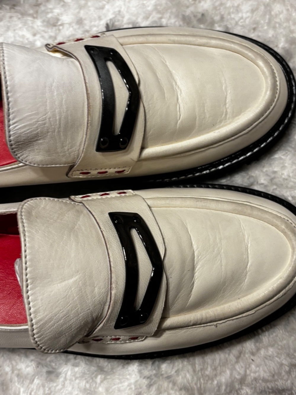 Pas De Rouge Marta Leather Loafers Off White Slip On Sz 39 1/2 - Picture 7 of 7